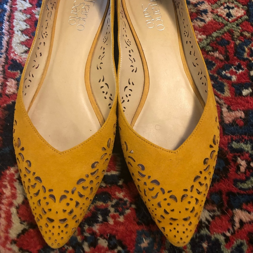 Mustard yellow perforated Franco sarto flats